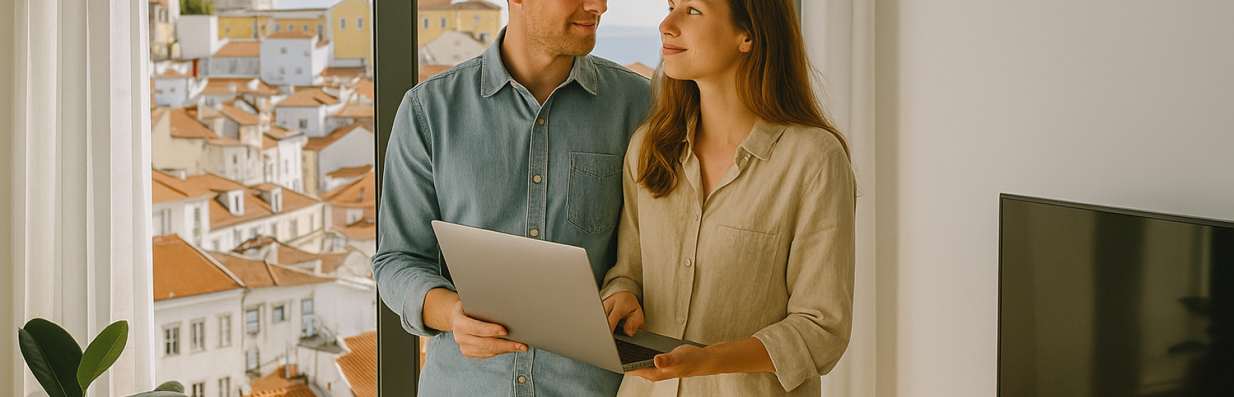 Happy couple decides to buy a vacation home in Portugal